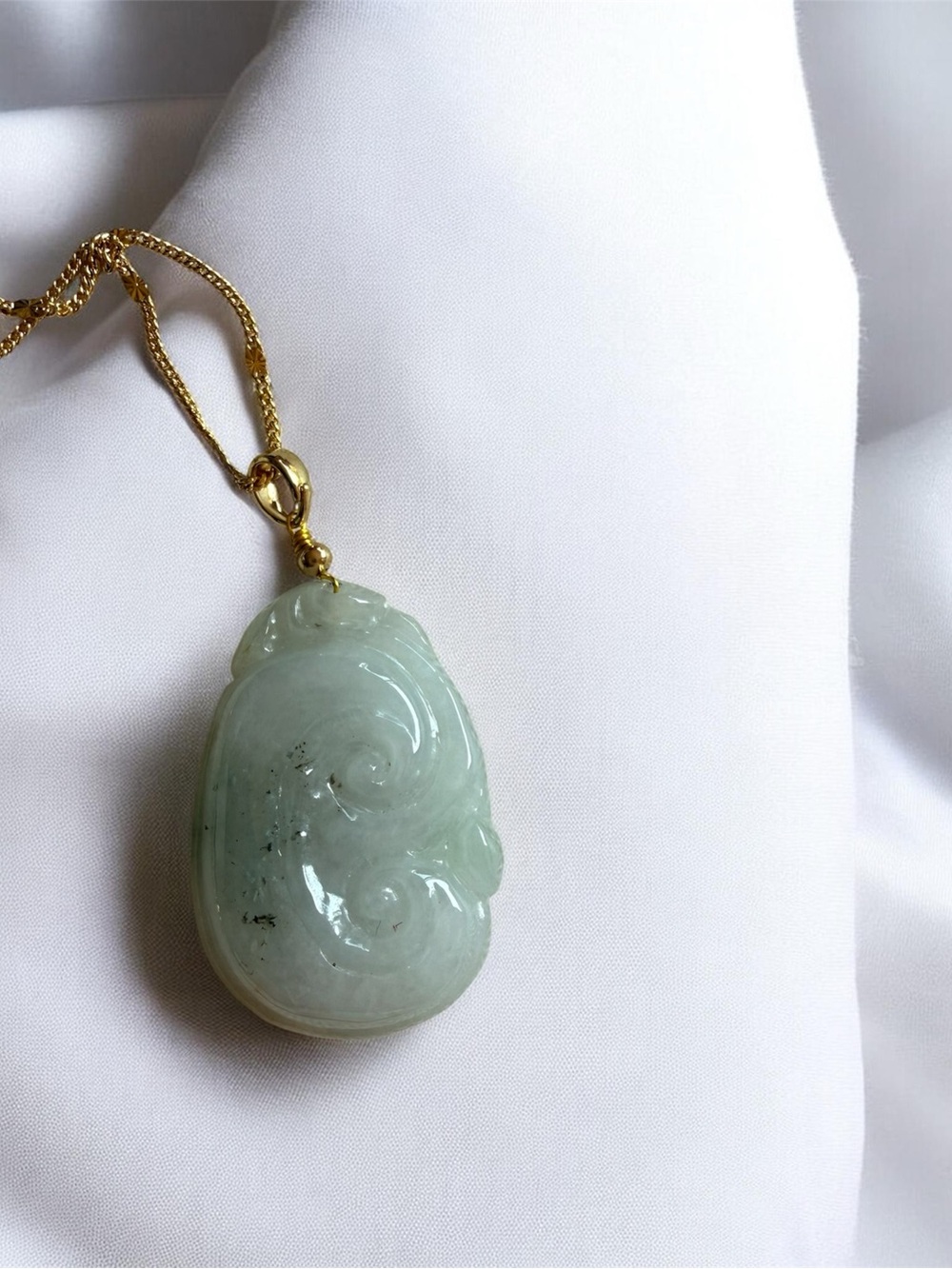 “Cloud of Wishes” Jade Ruyi Pendant Necklace